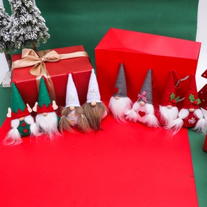 Set of 8 Christmas faceless gnome plush ornaments with red and green festive hats