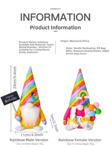 Detailed view of rainbow birthday gnomes with party props and colorful balloon decorations