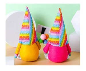 Rainbow birthday gnome plush dolls with striped hats and mini colorful balloons