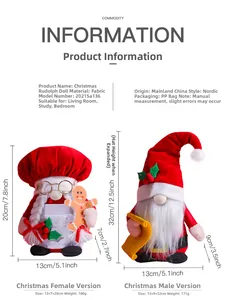 Detailed size specifications for red Christmas Rudolph gnome doll ornaments in cloth