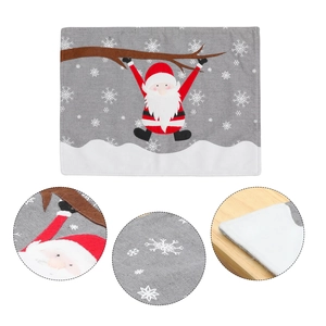 Bestickter Weihnachtsmann Leinentischläufer mit Schneeflockenmuster und grauer Textur