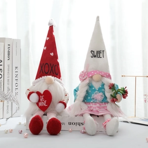 Valentine Gnome Plush Doll Couple Long Legged Rudolf Gonk Decor Heart XOXO Sweet Pattern Fabric Dwarf Home Wedding Ornament