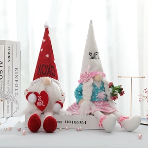Set of two Valentine Gnomes plush dolls with XOXO hats and Be Mine hearts for home decor