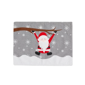 Weihnachtstischläufer aus Leinen mit gesticktem Weihnachtsmann und Schneeflocken