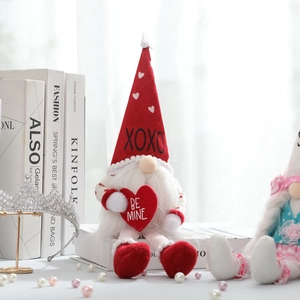 Red Valentine Gnome plush decoration with XOXO heart hat and BE MINE heart sign