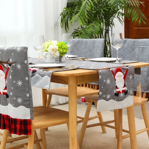 Christmas dining decor set with Santa Claus embroidery table runner and chair covers