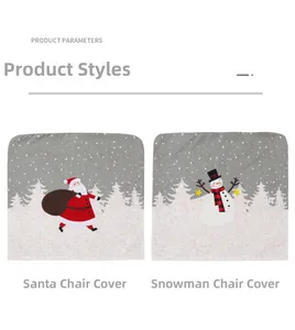 Detail of Santa and Snowman chair covers with white forest silhouettes on gray background