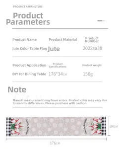 Detailed linen table runner with Christmas gnome motifs and black white grid edge 176x34cm
