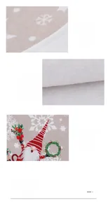 Detailed view of linen Christmas gnome table runner featuring delicate white snowflake embroidery