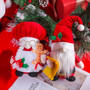 Charming red plush Christmas gnome doll set with chef hat and gingerbread man decor