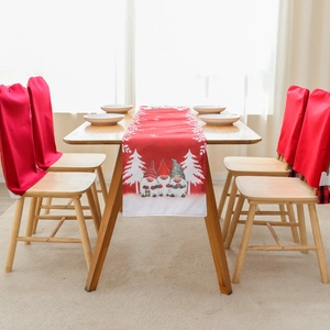 Christmas table runner and chair covers set with gnome and snowflake patterns