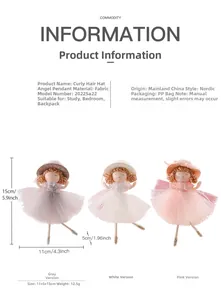 Three handmade Christmas angel dolls in grey, white and pink with mesh skirts and knit hats