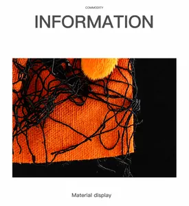 Macro detail of orange burlap fabric with black thread and pompom for Halloween decor