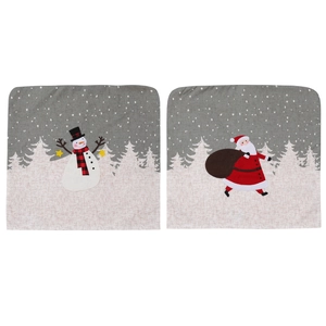 Christmas snowman and Santa chair covers made of textured linen for holiday home decoration