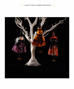 Three-piece Halloween hanging ornaments set featuring witch, pumpkin and black cat figures