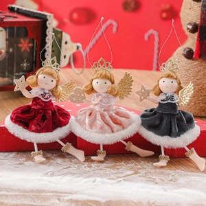Drei Plüsch-Weihnachtsengel mit Goldkronen und Glitzerflügeln für den Tannenbaum