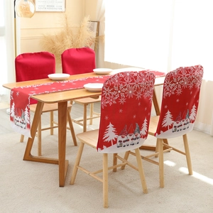 Weihnachtsstuhlbezüge und Tischläufer Set mit weißen Schneeflocken und Elf-Motiven