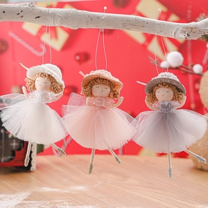 Christmas Angel Girl Doll Plush Hanging Ornament Lace Mesh Ballet Girl For Christmas Tree Holiday Party Home Decoration