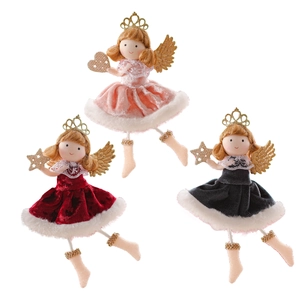 Weihnachtsengel Puppen mit Paillettenkrone und Spitzenkleid in Rosa Rot und Grau Set