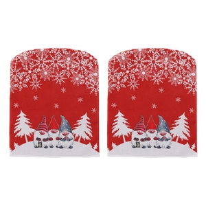 Zweiteiliges Set rote Weihnachts-Stuhlhussen mit Wichtel-Motiv und Schneeflocken-Druck