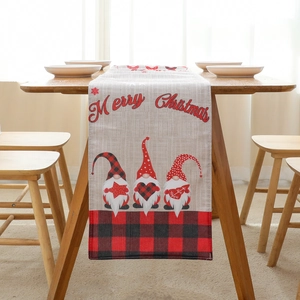 Christmas Table Runner Linen Burlap Red Black Buffalo Plaid Gnomes Snowflakes Merry Christmas Dining Decor For Home