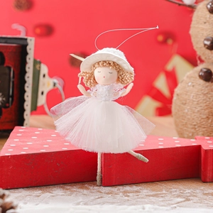 Charming Christmas Angel girl ornament with white lace dress and golden hair decoration