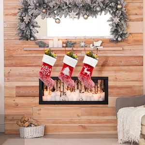 Calza di Natale in Maglia Bianca Rossa Con Renna Fiocco di Neve Albero Bordo in Pelliccia Sintetica Calza Decorativa Festa