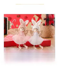 Detailed plush angel dolls with lace skirts and bunny ears for Christmas tree decor