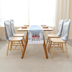 Christmas Gnome table runner and grey chair cover set for festive dining room decor