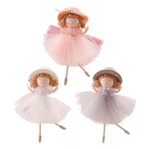 Three Christmas angel ballet girl ornaments with plush hats and tulle skirts for tree decor