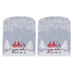 Christmas gnome chair back covers set with grey fabric and festive holiday reindeer designs