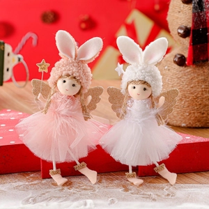 Christmas Angel Girl Rabbit Ear Plush Doll Pendant Xmas Tree Hanging Ornament Mesh Lace Lace Bunny Girl Decorative Ornament