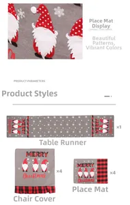 Detailed Christmas dining set with gnome motif chair covers, table runner and placemats