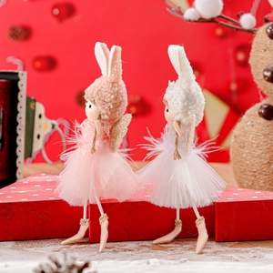 Exquisite lace rabbit angel dolls in pink and white for Christmas tree hanging decoration