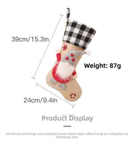 Detail view of gnome Christmas stocking with height 39cm and 24cm width dimensions