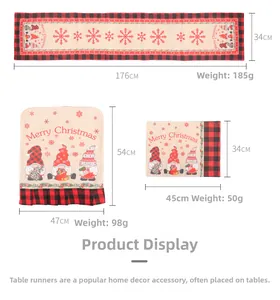 Chemin de table et housse de chaise de Noël avec motif de gnome et bordure à carreaux