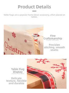 Détail du chemin de table de Noël avec flocons rouges et bordures à carreaux rustiques
