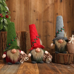 Nordic Christmas Gnome Plush Doll With Spiral Hat Berries Burlap Bag Faceless Tomte Holiday Desktop Home Decor Xmas Gift