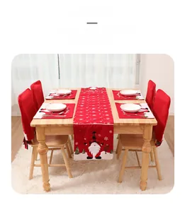 Christmas table runner and chair cover set with red plaid and festive prints