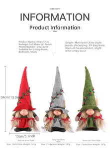 Detailed size specifications for three handmade Christmas gnomes in red, grey, and green colors