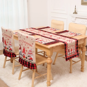 Chemin de Table de Noël Imprimé Carreaux Buffalo Décoration de Table Tissu Housse de Chaise Set de Table pour Noël Maison