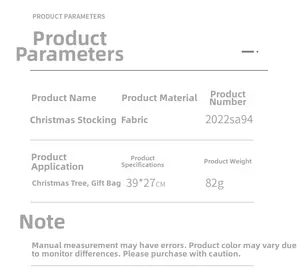 Detailed specifications chart for large linen Christmas stocking with snowman embroidery