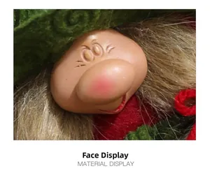 Detailed macro view of Christmas gnome face with round nose and brown synthetic beard texture