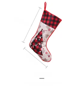 Detail showing dimensions 40cm by 28cm of Buffalo Plaid Christmas stocking decoration