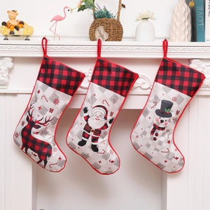 Buffalo Plaid Christmas Stocking Cloth Santa Snowman Reindeer Tree Pattern Hanging Decor For Fireplace Xmas Holiday Gift