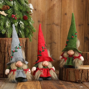 Scandinavian Christmas Faceless Gnome Plush Doll Decoration Red Green Gray Pointed Hat With Berry Vine Home Holiday Decor
