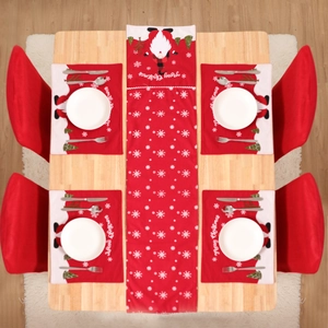 Christmas table runner and placemat set with Santa Claus and snowflake patterns