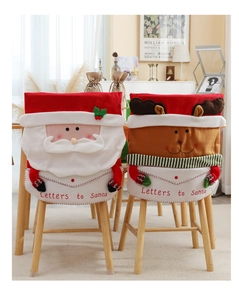 Close-up of Santa and reindeer chair covers with Letters to Santa embroidery detail
