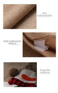 Detailed macro view showing burlap fabric texture and self-adhesive Velcro closure on tree skirt