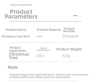 Detailed product specification table for a 120cm red plaid Christmas tree skirt
